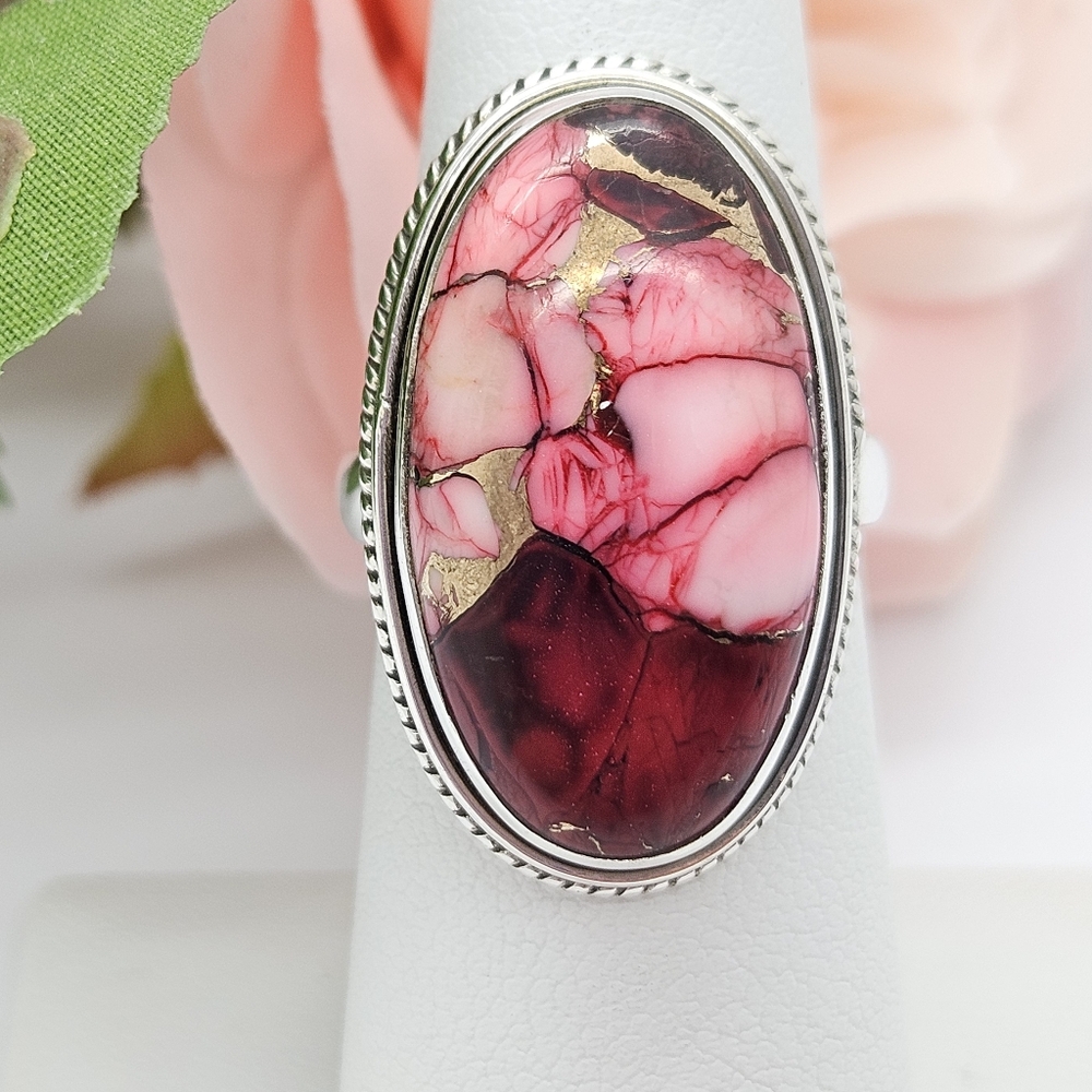 Red Rose Dahlia Gemstone Ring - Picture 4 of 5